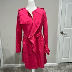 BCBG Maxazaria Belted Trench Coat, Pink with gold zipper. Size Medium